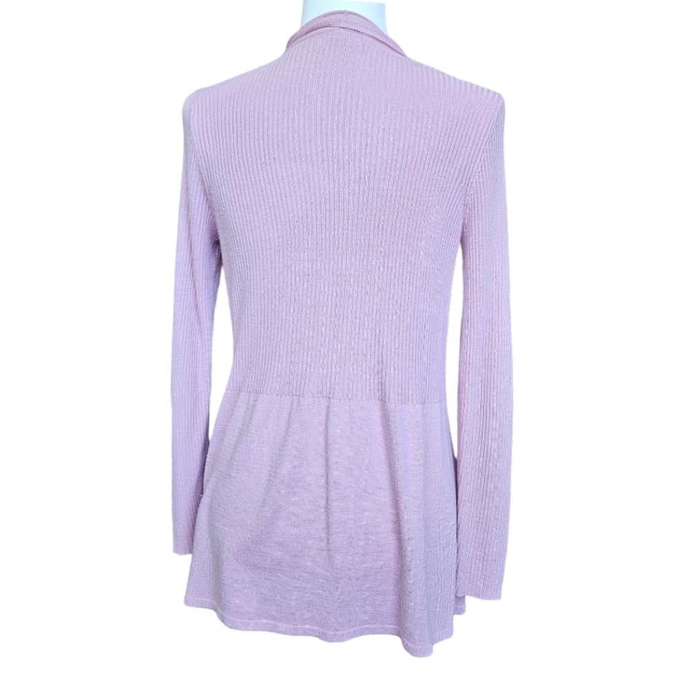 Reitmans dusty rose long open front cardigan ribbed sleeve & upper L